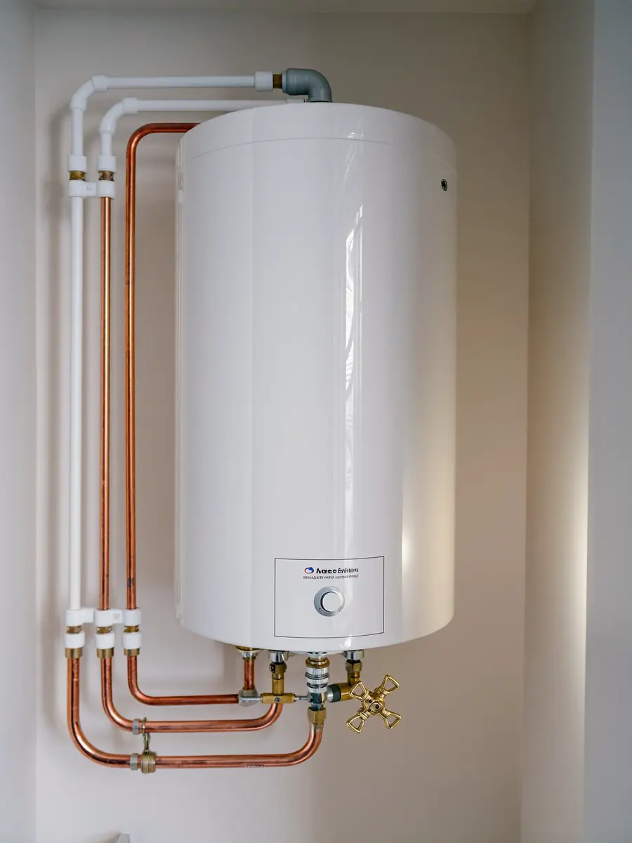 Chauffe-eau blanc installé dans un placard technique